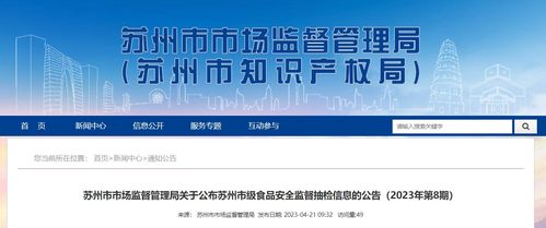 蘇州市市場監(jiān)督管理局關(guān)于公布蘇州市級食品安全監(jiān)督抽檢信息的公告（2023年第8期）